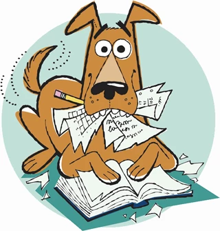 cartoon dog eating homework funny