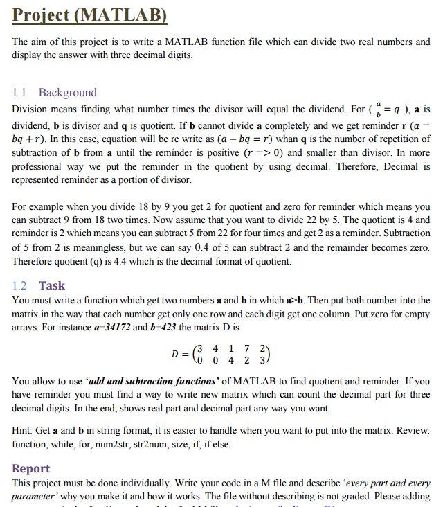 MATLAB Assignment Description Image [Solution]